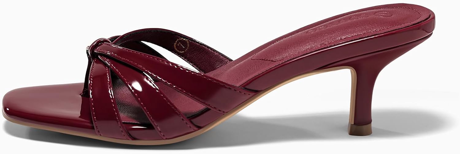 Coutgo Womens Strappy Kitten Heels Sandals Square Open Toe Flip Flops Slip On Slides Summer Dress Shoes - Image 4