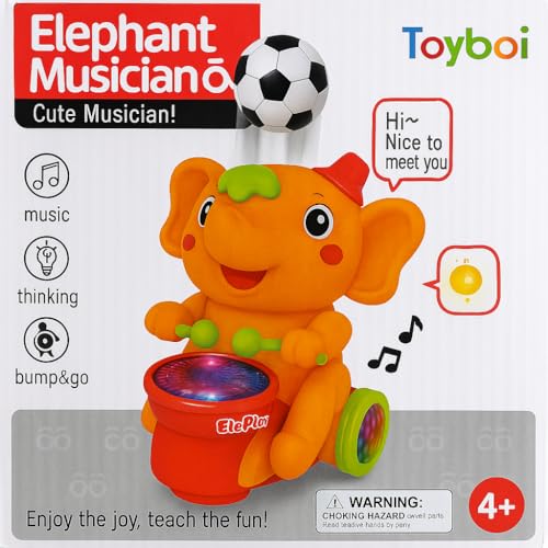Image of Musical Elephant Toy with Levitating Ball | Light & Sound Bump & Go Drummer for Toddlers | 360 Rotating, Universal Walking, Learning Toys for Boys & Girls Age 3+