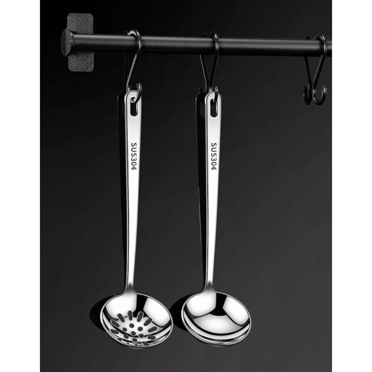Juego De Cucharas Y Espumaderas De Acero Inoxidable, 3 Piezas, Utensilios De Cocina Duraderos De Acero Inoxidable 304.