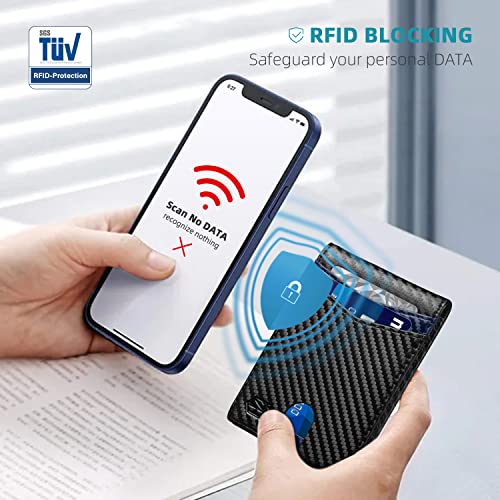 Zitahli Wallet For Men Slim 12 Credit Card Holder Slots Leather Money Clip Rfid Blocking Small Thin Men's Wallet Bifold Minimalist Front Pocket Large Capacity Gift Box Carbon Black Blue #TOP2