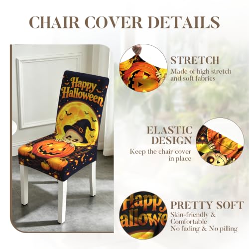 Image of Happy Halloween Dining Chair Covers Set of 4, Pumpkin Slipcovers