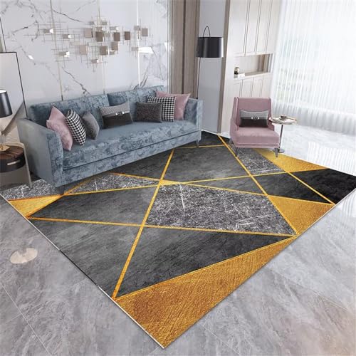 Alfombra de mármol grigio scuro para crear un salón moderno con sofá pequeño 2