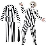 AUTOWT Traje de Rayas Blancas y Negras para Hombre, Traje de Comedia para Adultos, Divertido con Pantalón Camisa y Corbata...