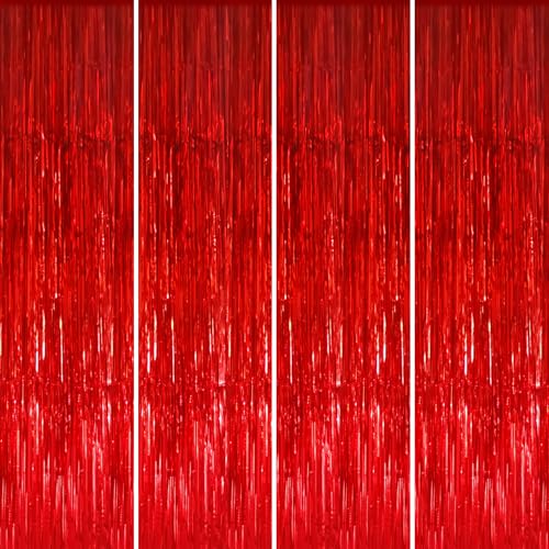 Cortina metálica decorativa rojo 3.2 ft x 9.8 ft 4 paquetes miniatura 1