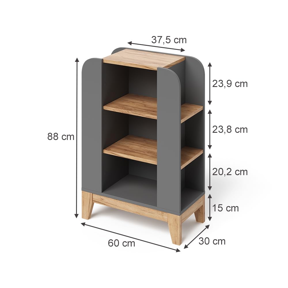 VitaliSpa Libreria bambini Malia, Artigiano/grigio, 60 x 88 cm con 9 scomparti, con ripiani regolabili in altezza e spazio aperto per riporre gli oggetti