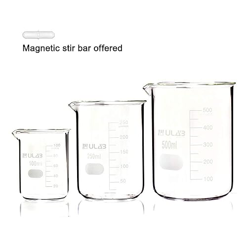 Miniatura 2 de ULAB Scientific - Juego de vasos de vidrio Griffin de forma baja con barra magnética para agitar, 3 tamaños, 3.4 fl oz, 8.5 fl oz, 16.9 fl oz,