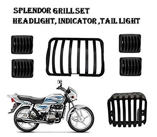 Gate 7 Plastic Combo Headlight Indicator Tail Light All Parts Accessories Modified for Hero Splendor Pro Plus (Bike Headlight Grill Covers), Pack of 1, Black