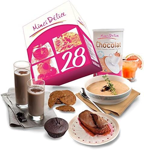 Dieta hiperproteica durante 28 días, chocolate especial - Pérdida de peso hasta 9 kilos - Pack de 66 productos + 1 coctelera + 1 guía adelgazante con programa detallado