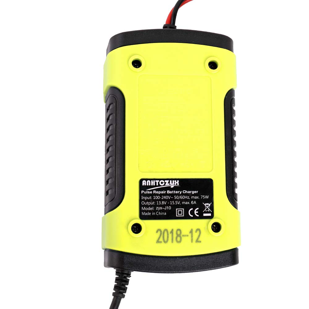 Caricabatterie per Auto Completamente Automatico 12V6A Caricabatterie Intelligenti Caricabatterie per Riparazione impulsi Caricabatterie al Piombo Acido a Umido con Display Digitale LCD