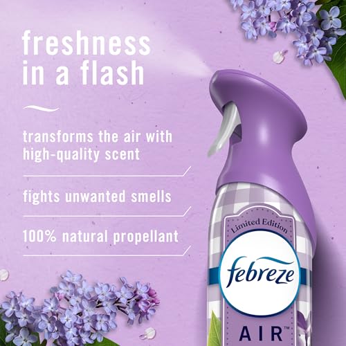 Image of Febreze Air Mist Air Freshener Spray, Odor-Fighting Room Spray, Air Fresheners for Home and Bathroom and Kitchen, Aerosol Can, Southen Lilac Mornings Scent, Purple, 8.8oz (Pack of 3)