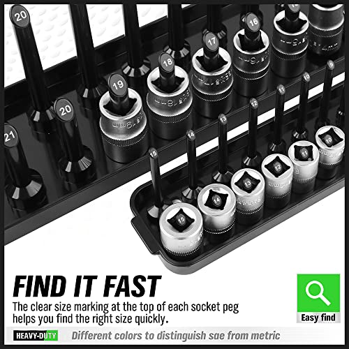 Image of SWANLAKE Socket Organizer Tray, 6-Piece Socket Holder Tray, SAE and Metric, 1 /4 inch, 3 /8 inch, and 1 /2 inch Drive Sockets Organizer for Toolboxes