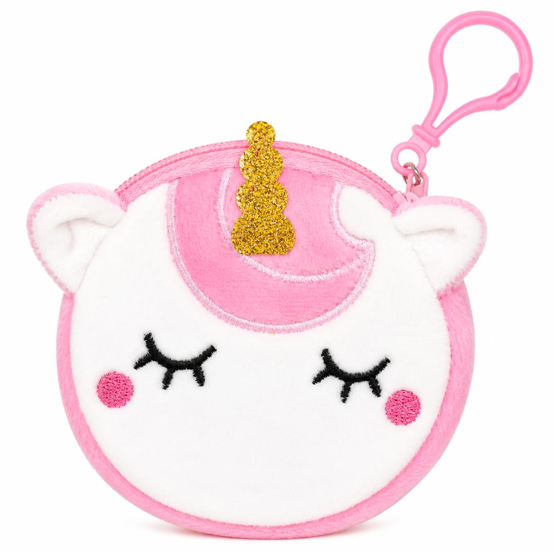 Cute Unicorn Coin Purse for Girls, Plush Zipper Pouch with Keychain Clip, Mini Storage Case for Coins, Keys, Earbuds, Jewelry, Lip Balm & Small Accessories (Pink)-image-11