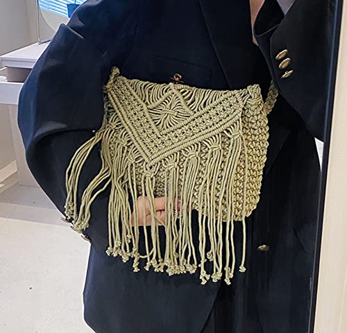 Image of Crossbody Purse for Women Cute Macrame Hobo Satchel Bags Knit Summer Beach Bag Tassels Shoulder Crochet Tote Handbag