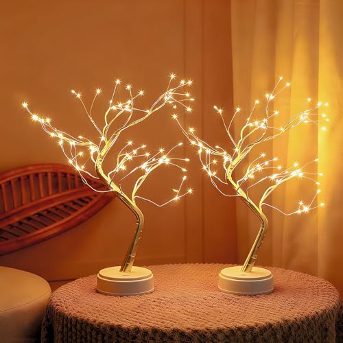 Árvore LED, 108 LED árvore luzes LED, 8 modos, alimentado por pilhas / USB, DIY árvore LED decorativa com ramos ajustáveis para decoração de presentes, casa, Natal, Halloween e casamentos-2 unidade
