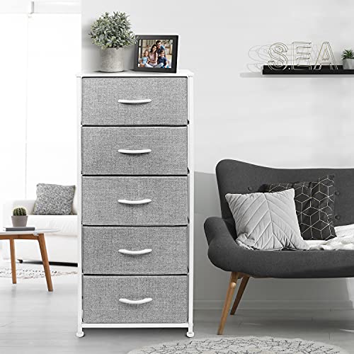Sorbus Nightstand, 5-Drawer Tall Chest for Bedroom, Wood Top (White) - image 5