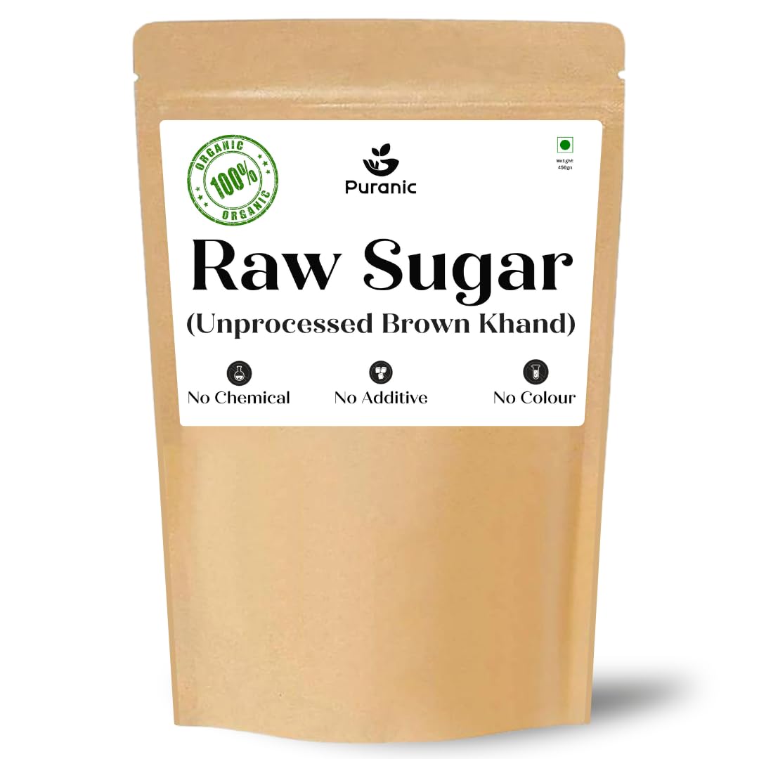 Puranic Organic Raw Sugar (Natural Brown) 450g | Natural Molasses Retained Unrefined Khandsari Sugar | Muscovado | No Chemical | Unadulterated & Natural Raw Khand (B0B72933QR) Amazon Price History, Amazon Price Tracker