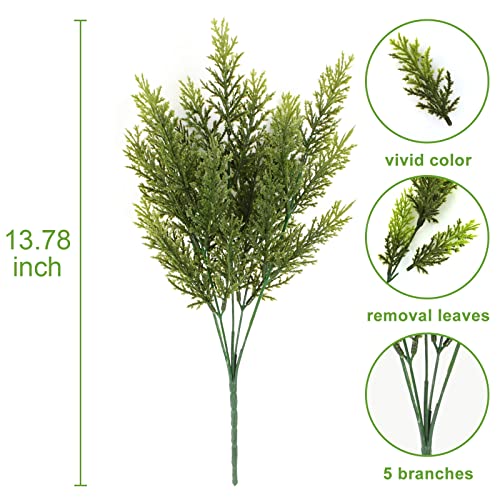 Coreland Outdoor Artificial Plant Faux Plastic Stems Plants 12Pcs Cedar Stems Greenery Plant Fake Pine Trees Branch Outdoor Faux Plant For Porch Garden(Green #TOP3