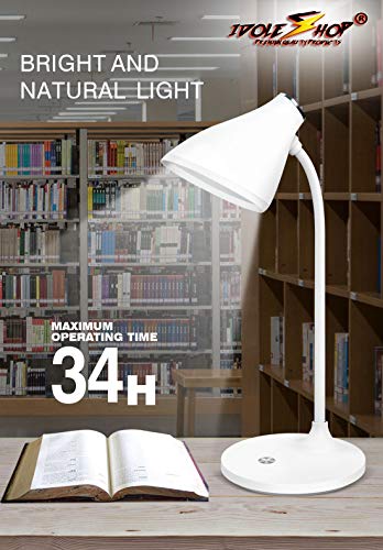 Image of IDOLESHOP High Range Quality Rechargeable LED Touch On /Off Children Eye Protection Student Study Reading Dimmer Rechargeable USB Charging Table Study Switch Desk Lamp, White