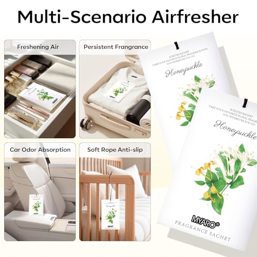 Image of MYARO 12 Packs Honeysuckle Scented Sachets for Drawer and Closet, Long Lasting Air Freshener Fresh Scents Potpourri Bags Home Fragrance for Room Car Small Space