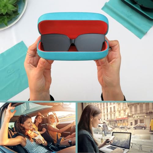 Image of MyEyeglassCase Extra Large Hard Shell Sunglasses Case for Large Rectangular Frames, Eyeglass Case with Pouch & Cloth