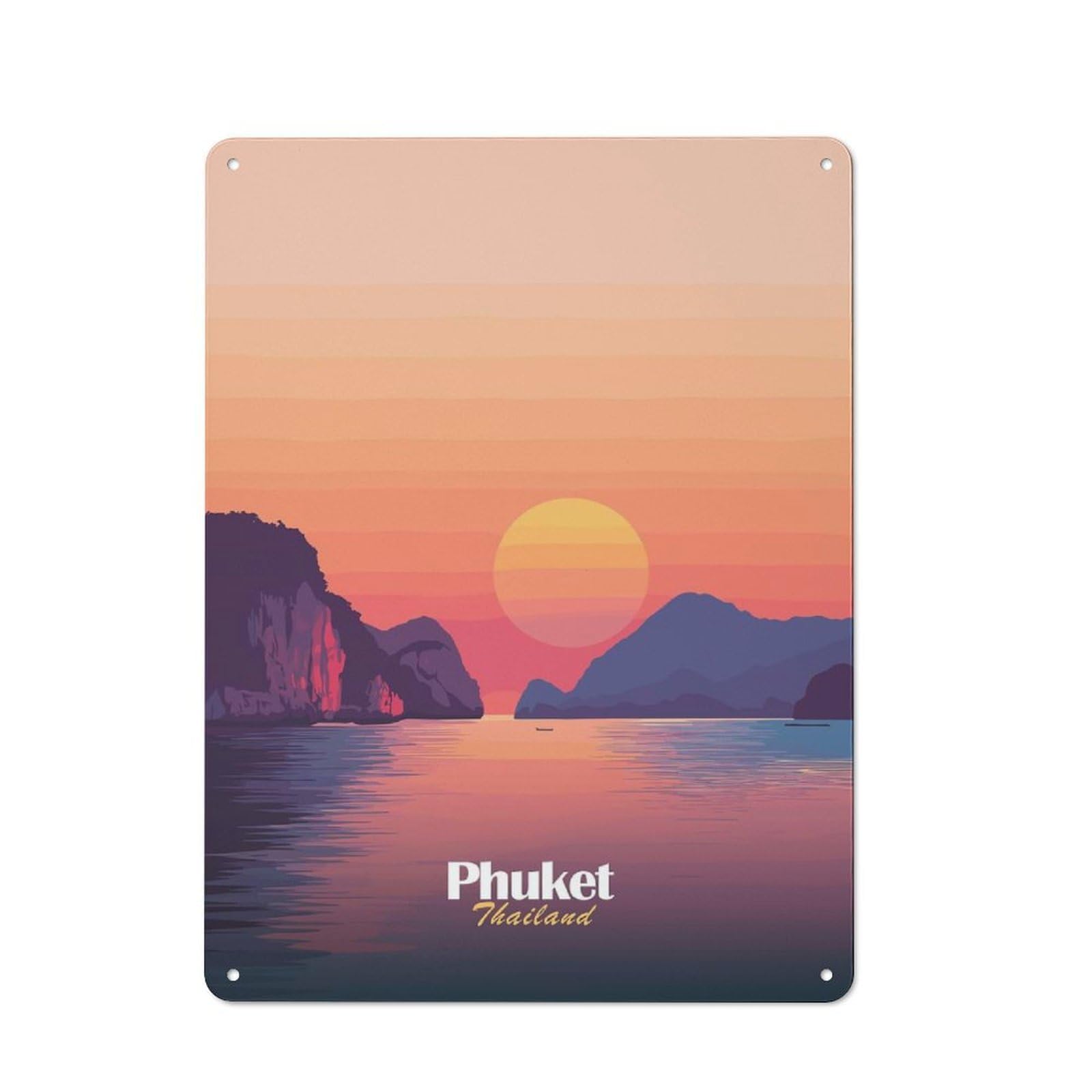 Phuket Sunset Landscape Cottage Style Metal Wall Decor 40x30cm, Tin Wall Plaque for Kitchen, Cottage, Porch Or Garden Room