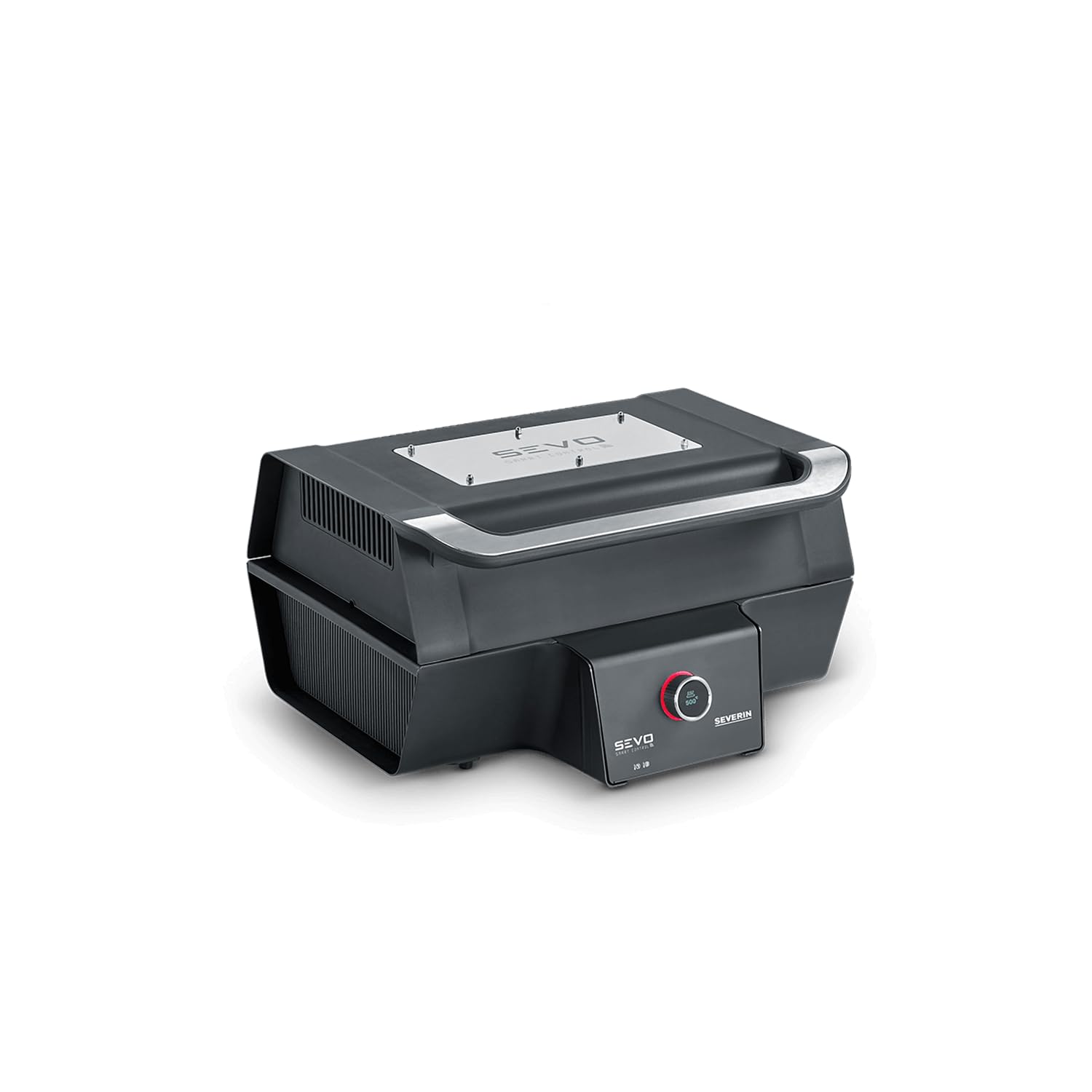 SEVERIN Sevo Smart Control GT Electric Grill with Lid, Smart Table Grill with App Control and OLED Display, Balcony Grill with Slow Cooking Option, Stainless Steel/Black, PG 8138