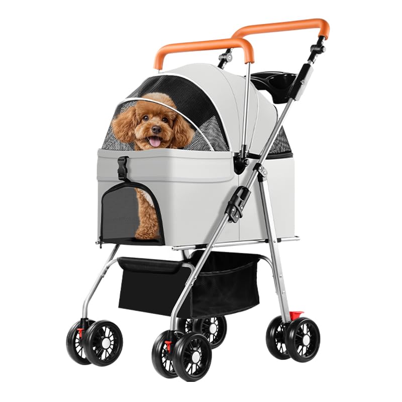 Simcat Haustierwagen für kleine Hunde und Katzen, faltbarer Katzen- und Hundewagen für mittelgroße Hunde mit 360° verschleißfesten Gummirädern Hunde-Reisetasche (Grau)