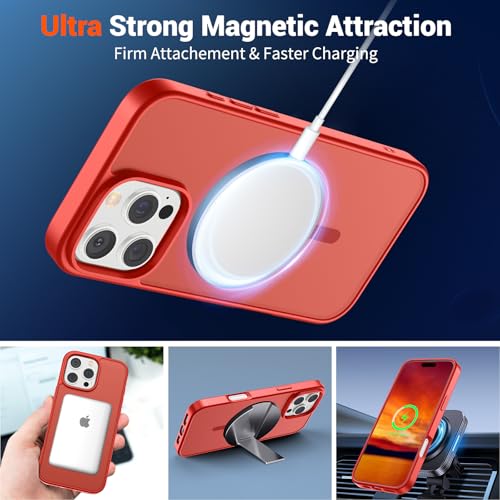 Image of SUPFINE Magnetic for iPhone 16 Pro Max Case (Compatible with MagSafe) (Military Grade Drop Protection) Slim Translucent Matte Shockproof with Anti-Fingerprint Phone Case,Red