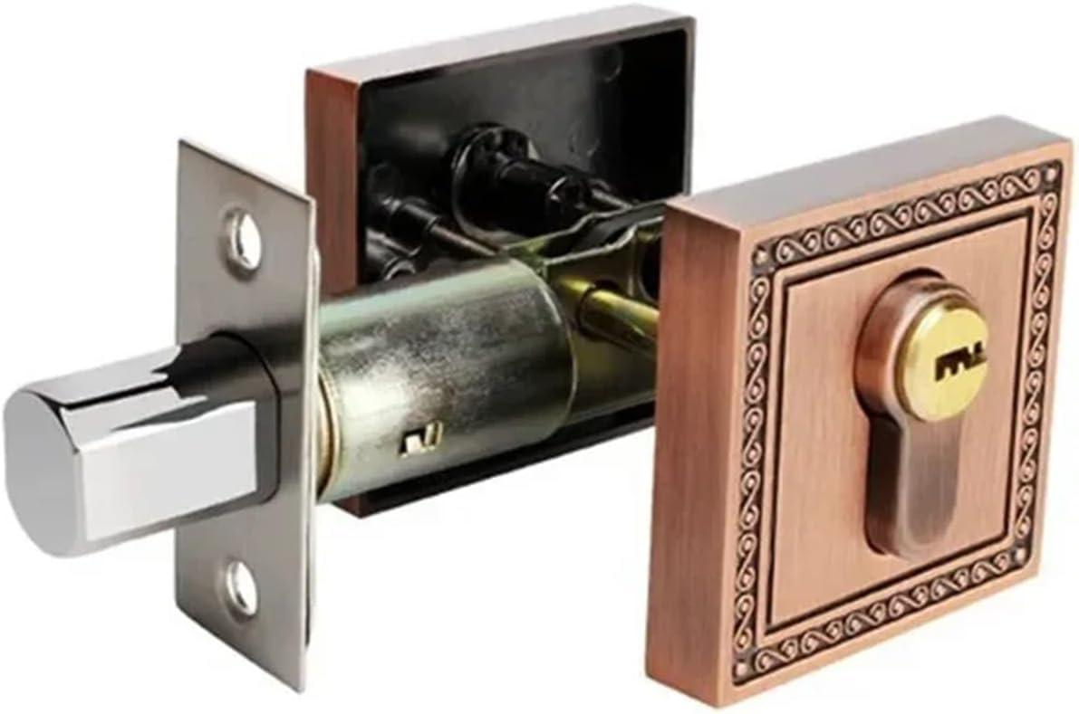 KYUEPONG Handle Locks Door Lock, Keyed Door Handle with Deadbolt Set,Square Lock with Dead Bolt(Red Bronze)