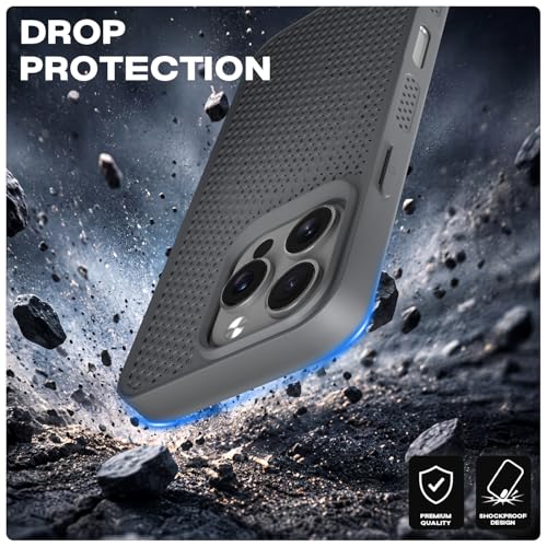 Image of Outlouders Back Cover for iPhone 16 Pro Max | Honeycomb Cooling Design | Silicone Heat Dissipation | Mag-Safe Compatible | Shockproof Camera Protection Bumper Case (Grey Mag-Safe)