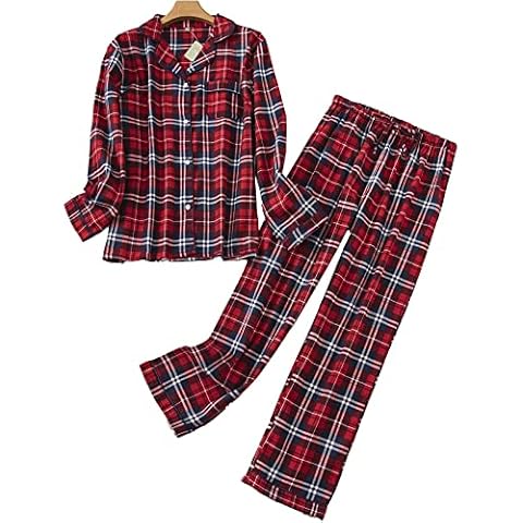 CHUNG Women Brushed Cotton Pyjamas Set Long Sleeve Button Down Tops Pants Flannel Sleepwear Lounge Cozy Warm Winter Plus Size (Medium, Red Tartan) Cover