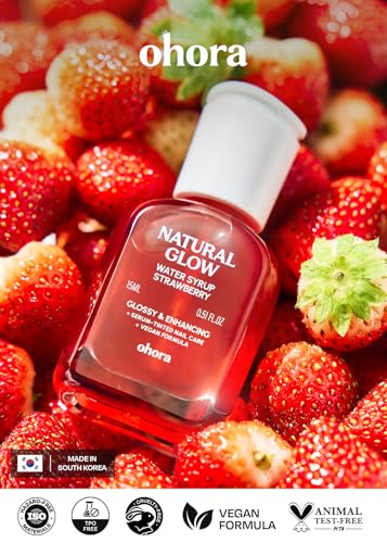 Image of ohora Natural Glow Water Syrup Nail Strengthener (Strawberry) - Tinted Nail Hardener for Brittle, Damaged Nails, Quick-Dry Glossy Finish, Nail Repair & Growth, 15 mL