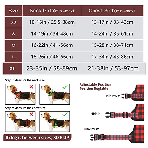 HEELE Reflective Dog Harness with Padded Handle Control, 2 Metal Rings - Harness for Small to Large Dogs Checkered-Red, XL - Image 2