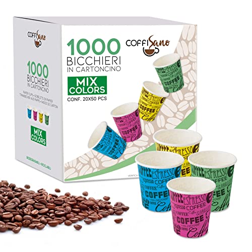 1000 Bicchierini da Caffè in Carta 75 ml Monouso Colorati Assortiti Biodegradabili Compostabili Bicchieri Piccoli Usa e Getta per Bevande Tè Espresso
