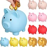 Gerrii 12 Pcs Cute Plastic Piggy Bank Bulk Pig Money Bank Large Unbreakable Piggy Coin Money Saving Box for Adult Kids Boy Girl Birthday New Year School Baby Shower Decoration(Colorful)