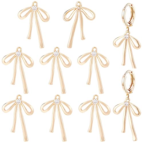 BENECREAT 10pcs Real 18K Gold Plated Brass Bowknot Charms