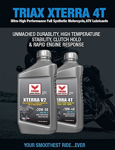 Triax Xterra 4T 10W-40 Full Synthetic Ester Vtwin Motorcycle Oil, Enhanced And Friction Modified Jaso Ma-2 Api Sn, Sl, Sm, Enhanced Film Strength And High Temp Stability (1 Gallon) #TOP2