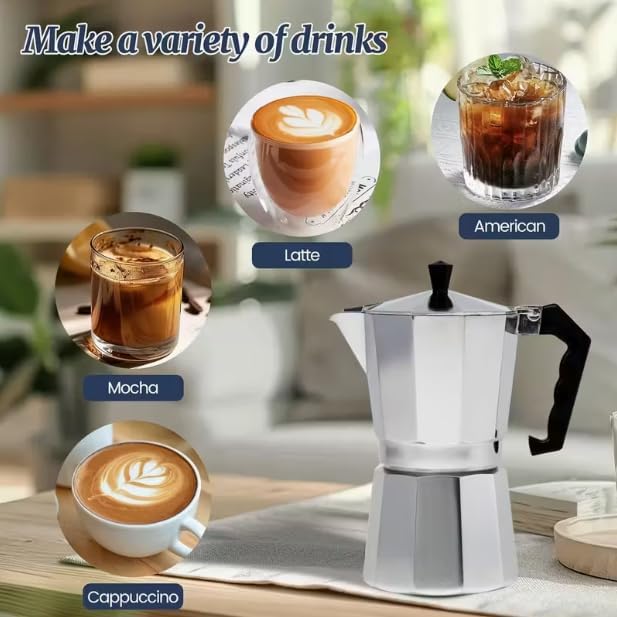 HomeBeyond 12 Cup Aluminum Moka Pot, Classic Stovetop Espresso Maker, 600ml / 20oz Coffeemaker for Gas & Ceramic Stovetops (Silver)