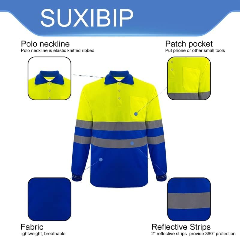 ZUJA Safety Long Sleeve T-Shirt Reflective Stripes Hi-vis Yellow Knitted Shirt Bright Construction Work Wear - Image 5
