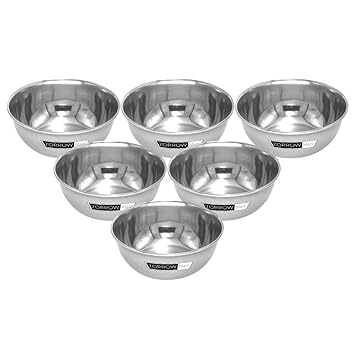 ZORROW MART Bowl Set, Stainless Steel Heavy Gauge Mirror Polish Solid Wati/Vati (300 ml) (6)