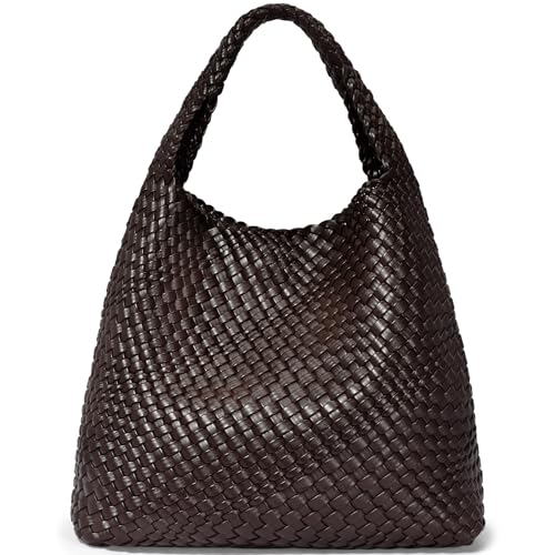 oscaurt Tragetasche für Damen, gewebte Ledertasche, gewebte Tragetasche, Damen-Handtaschen, Schultertaschen, Einkaufstasche, Top-Griff, Tasche mit Beutel, Geldbörse, dunkelbraun, Large