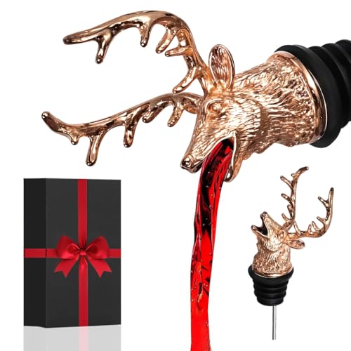 Image of HASTHIP Red Wine Stoppers for Wine Bottles, Wine Dispenser Universal Wine Bottle Stopper Spout for Wine Bottle Rose Golden Buck Deer Statue Wine Pourer Aerator Stopper Wine Accessories Gift