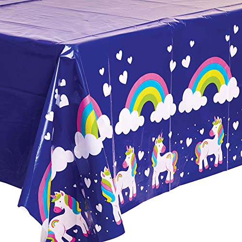 Baker Ross FC975 Rainbow Unicorn Party Table Cover - Pack of 1 Cover, Kids Party Decorations and Birthday Tableware, Rainbow Unicorn Party Table Cover