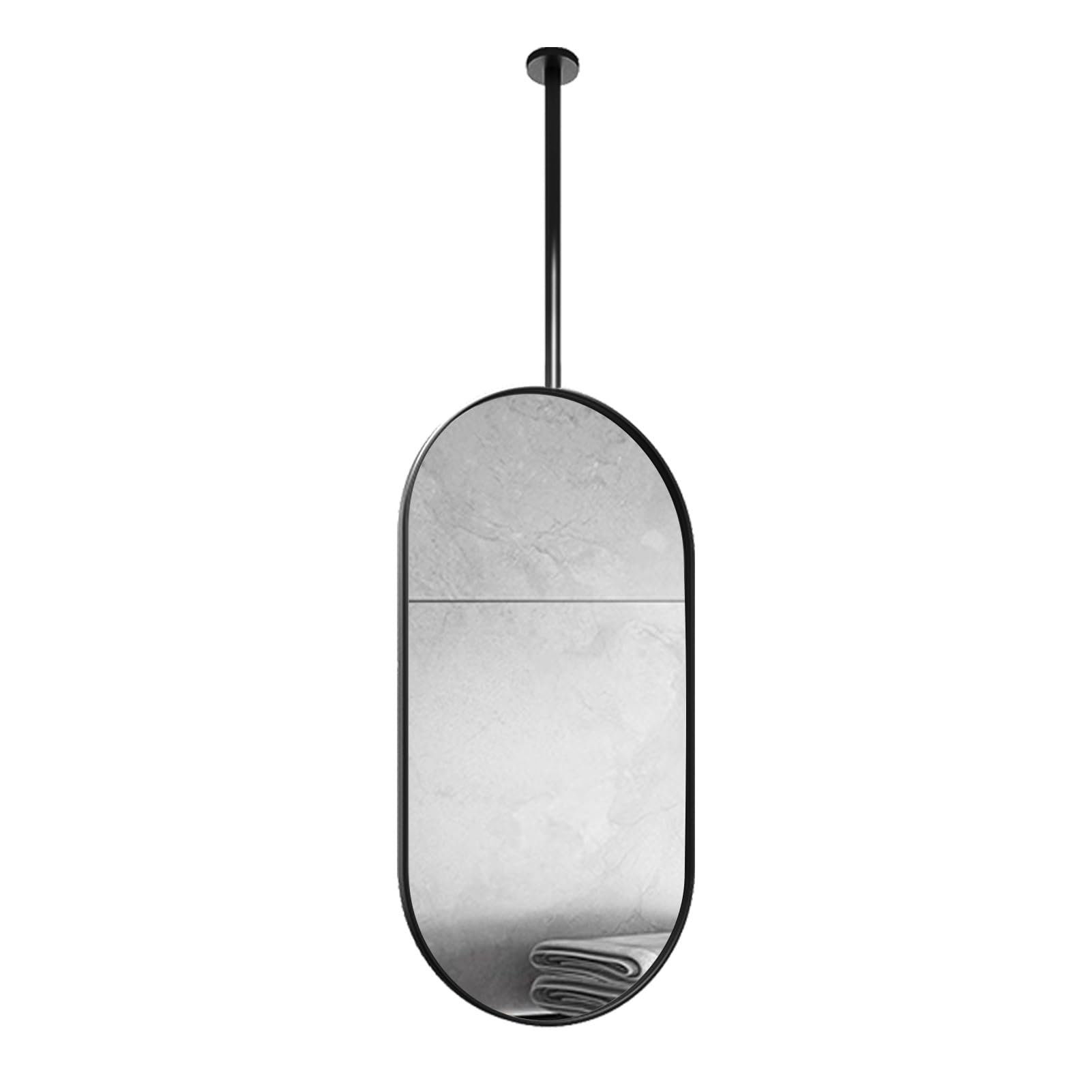 WJFTODAY Black Wall-Mounted Decorative Mirror, 50x70cm Ceiling Hanging Rod Design, Stylish Black Metal Frame, Ideal Bathroom Vanity Mirror for Home & Hotel Use