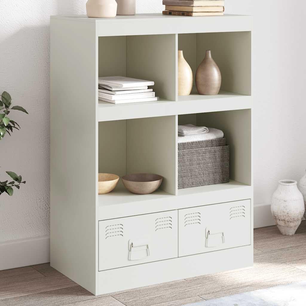 Mueble de acero laminado en frío de 67 cm con 4 compartimentos abiertos y 2 cajones