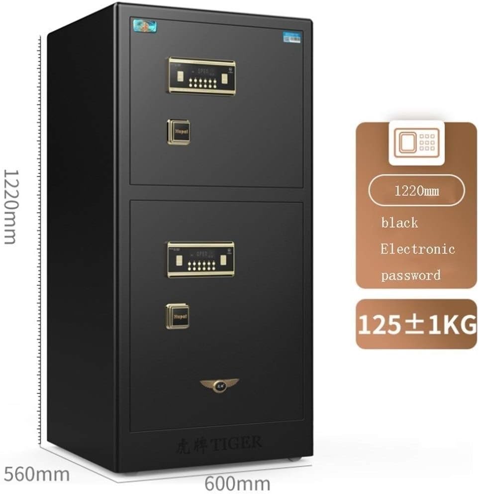 Safe Box, Home Office Fingerprint Password Large Double Door Anti-Theft All-Steel Safes 90/120CM High Black/Coffee Gold Safe Deposit Box Safety Box
