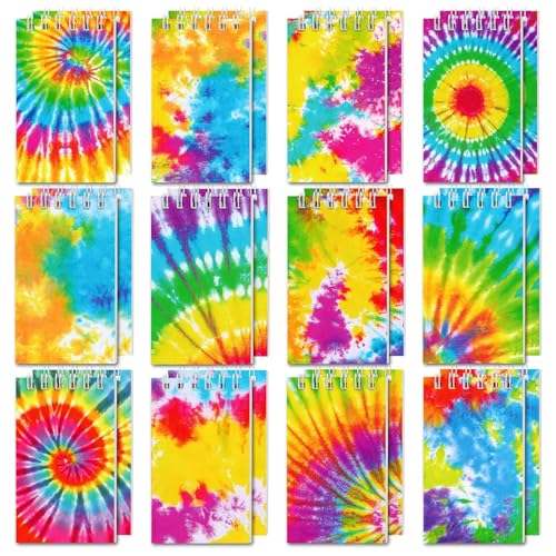 Koogel 24PCS Small Spiral Notebook, Blank Mini Pocket Journal Notebook for Kids Back to School, Tie Dye Style Journal Mini Memo Pads for Tie Dye Birthday Pastel Art Party Favors Gift Supplies