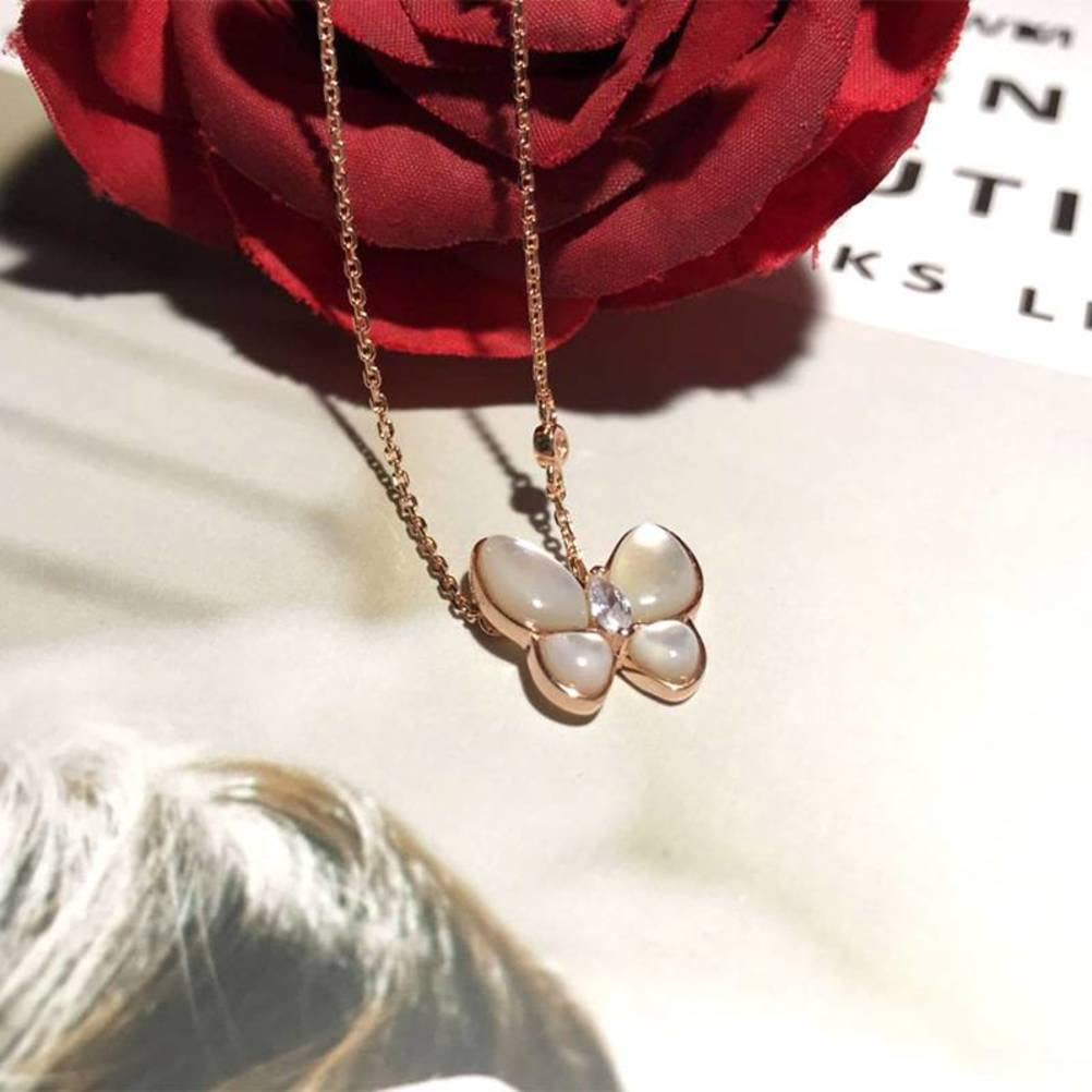 Collar de Regalo para Mujer Collar de Mariposa de Plata Esterlina S925, Chapado en Oro Rosa de 18 Quilates con Circón Y Cadena de Clavícula de Mariposa de Nácar Natural,oro y rosa, Plata