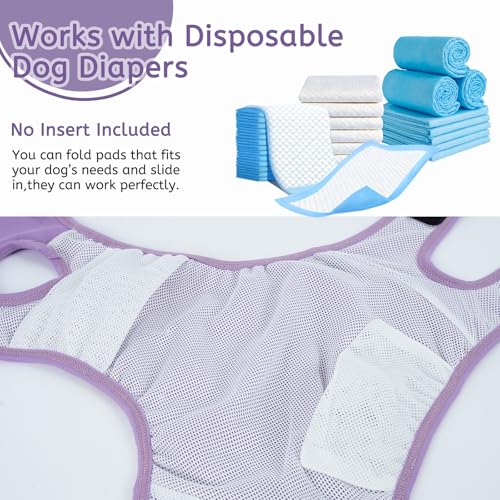Image of Lelepet Female Dog Diapers with Suspenders, Washable & Reusable Purple S | Adjustable and absorbent dog diapers for heat cycles, incontinence, and senior dogs. Comfortable all-day fit. Pet panties