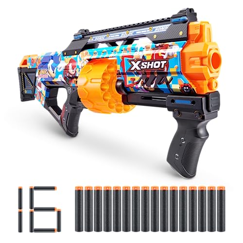 X-Shot Skins Last Stand Blaster – Moderna Sonic Skin di ZURU Sonic The Hedgehog Design con 16 freccette, Slam Fire...